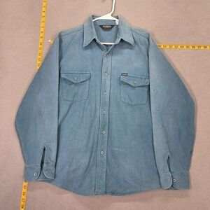 VTG OshKosh Shirt Mens L Blue Chamois Button Long Sleeve Small Stains